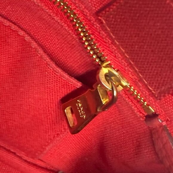 PRADA Logo Plate Canapa CANAPA MINI Hand Bag Tote Bag Canvas Red - Picture 8 of 16